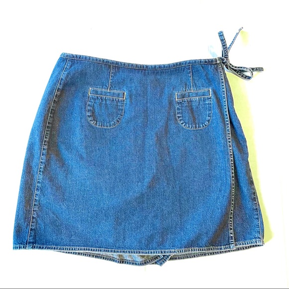 Vintage Pants - Vintage Y2K Denim Side Tie Skort Skirt 14